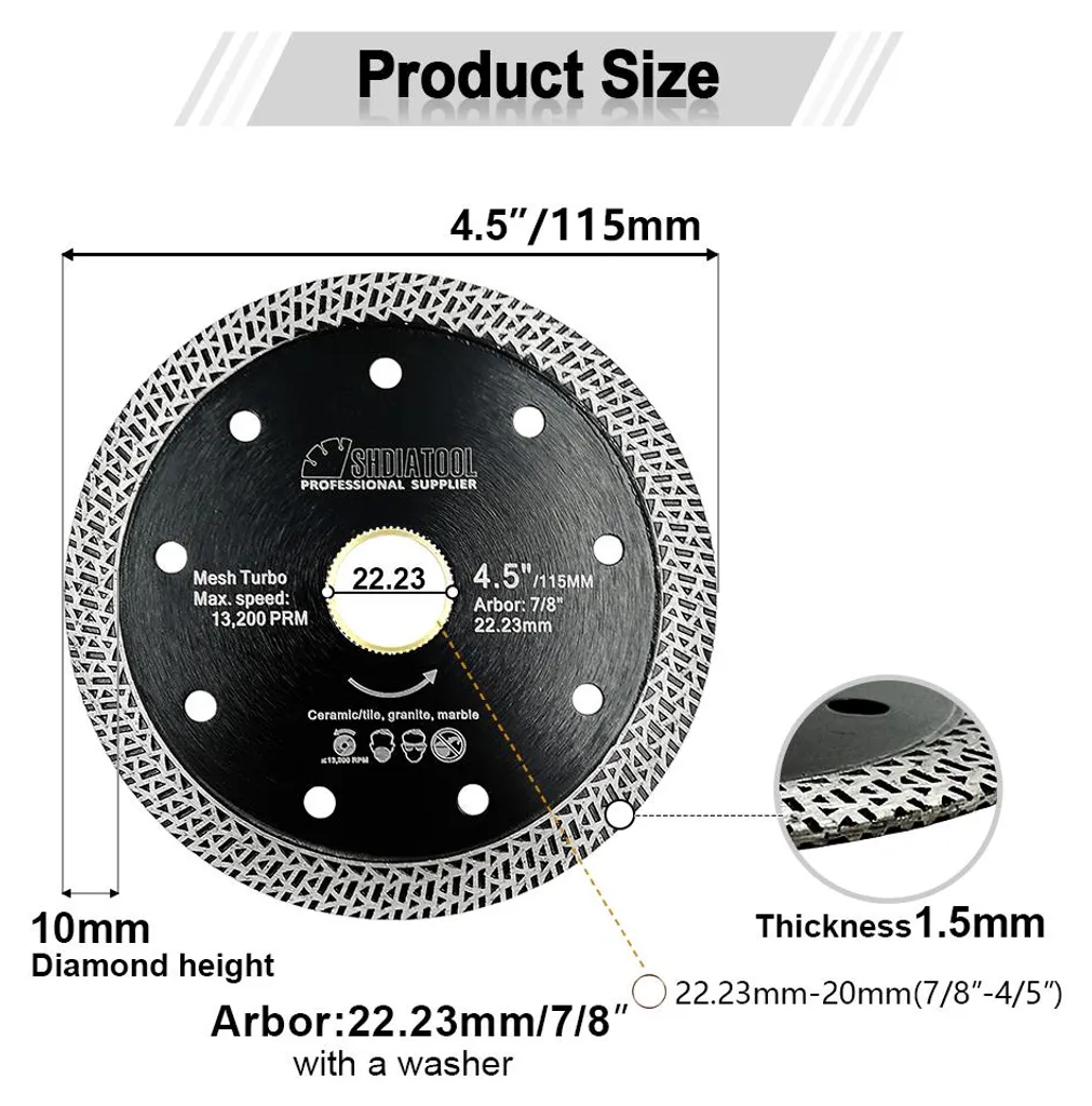 Disque diamanté ultra résistant pour granit et carrelage, lot de 5Pcs