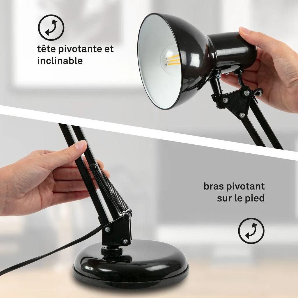 Lampe de salon noire orientable avec interrupteur câble - Culot E14
