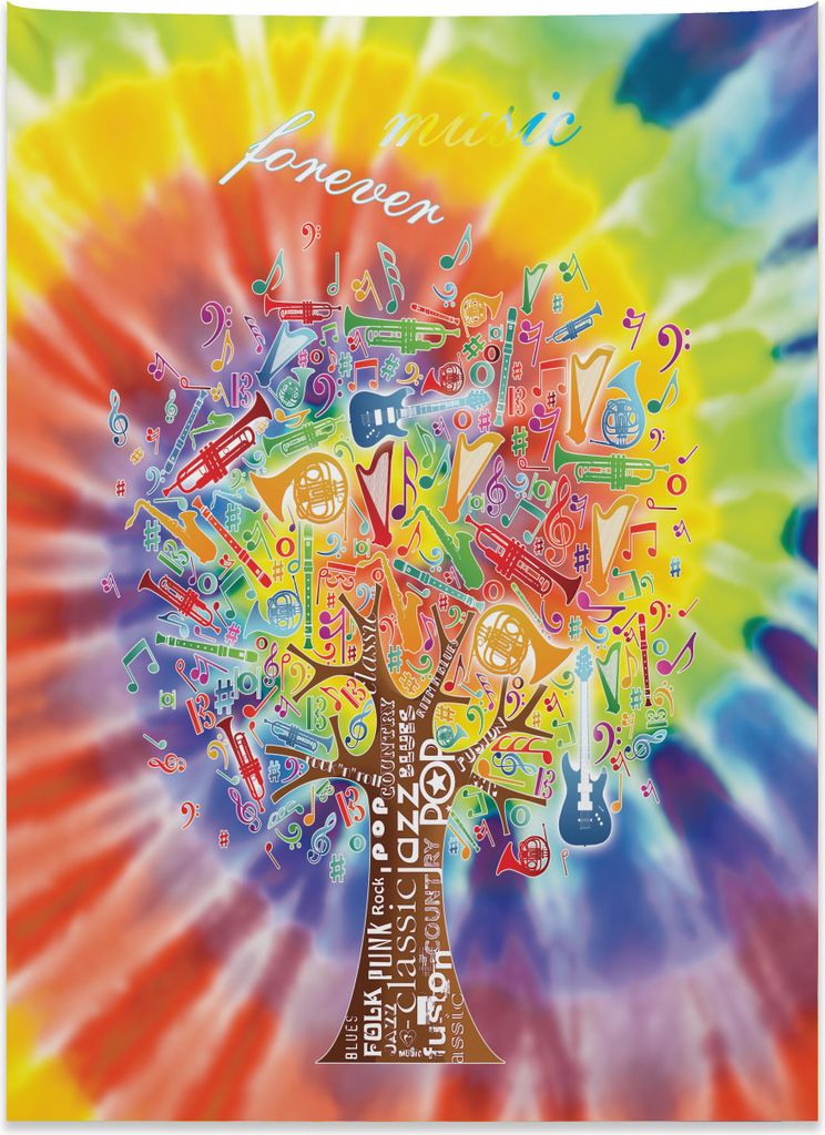 Abakuhaus Bunt Wandteppich, Musik-Baum-Instrumente aus Weiches Mikrofaser Stoff Kein Verblassen Klare Farben Waschbar, 110 x 150 cm, Mehrfarbig