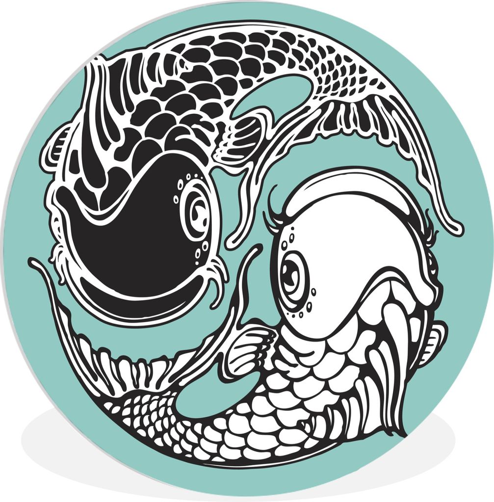 MuchoWow Rundes Wandbild - Runde Bilder Fisch-Tattoo im Yin-Yang-Stil Ø 90 cm Kreis Wanddekoration Kunststoff - Wandkreis - Wandschmuck - Wand-K...