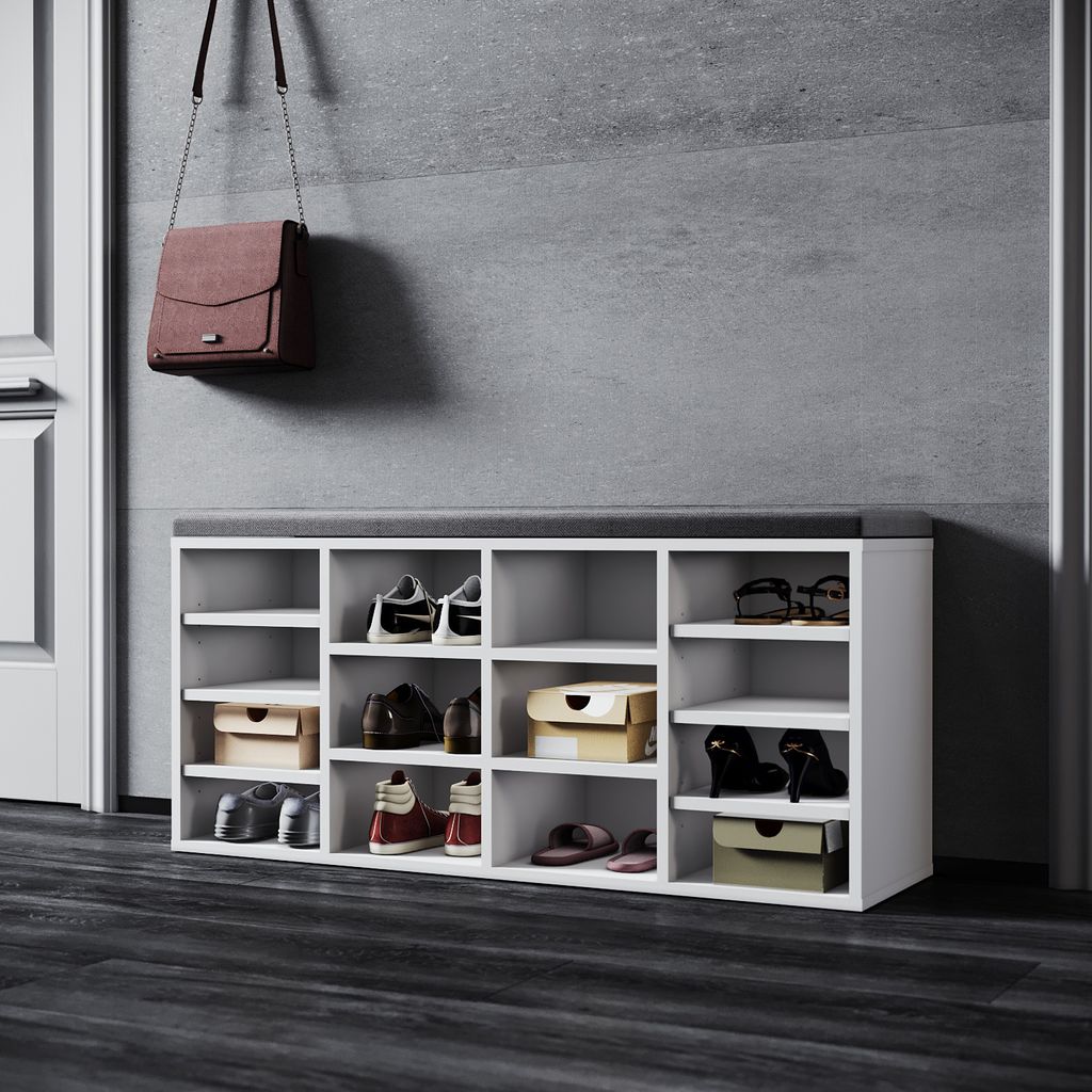 SONNI Schuhschrank weiß mit Kissen 103.5x30x48cm Produktbild 