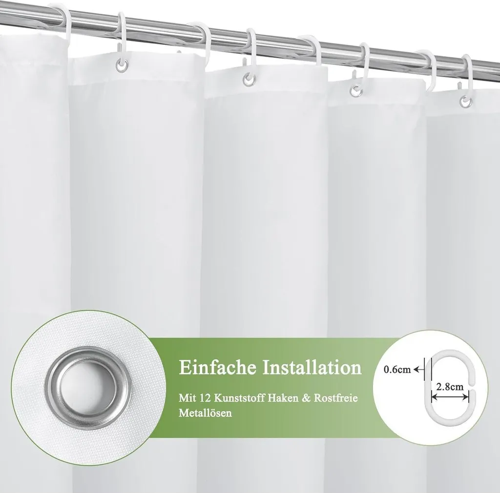 Tenda da doccia antimuffa, 180 x 200 cm, tenda da doccia semitrasparente con passanti per il bagno | Leroy Merlin