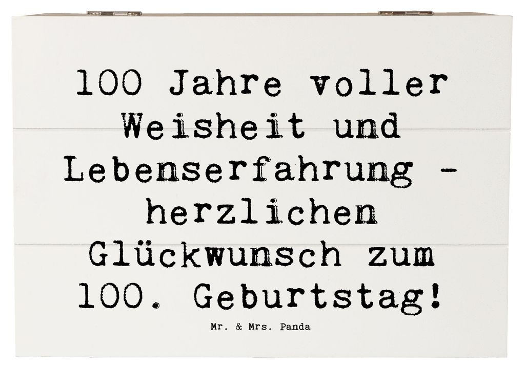 Mr. & Mrs. Panda Holztruhe Spruch 100. Geburtstag 22 x 15 cm - Weiß - Geschenk, Happy Birthday, Kiste, einzigartig, Erinnerungskiste, 100 Jahre, f...