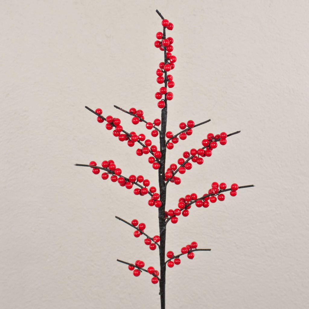 artplants.de Kunstzweig Ilex KUNJUAM mit Beeren, rot, 80cm - Künstlicher Beerenzweig