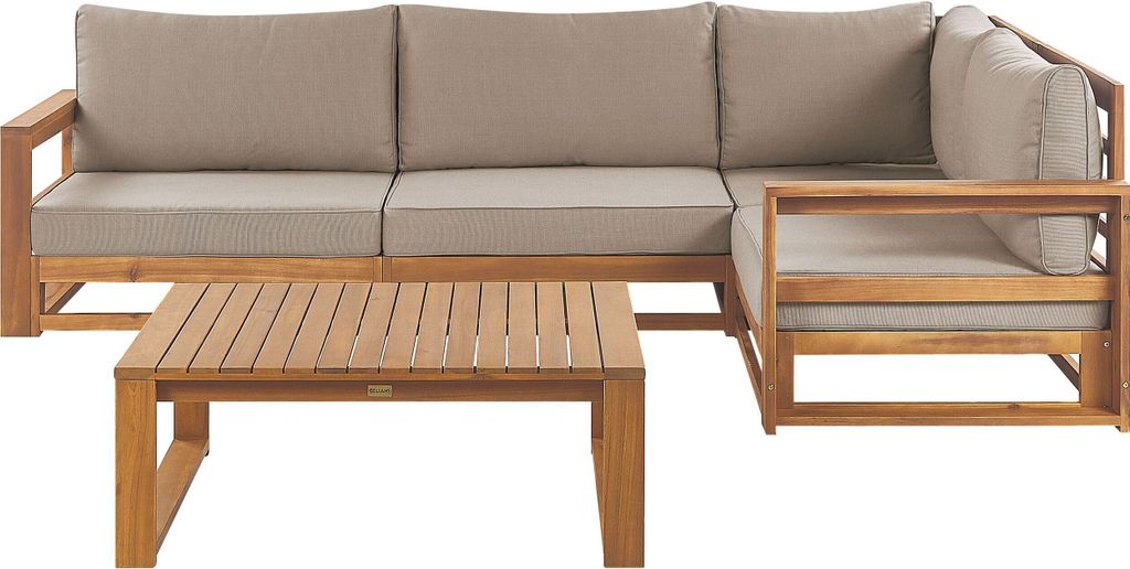 BELIANI Lounge Set Hellbraun es Akazienholz Auflagen Taupe 4-Sitzer Ecksofa mit Couchtisch Linksseitig Terrasse Outdoor Retro Stil