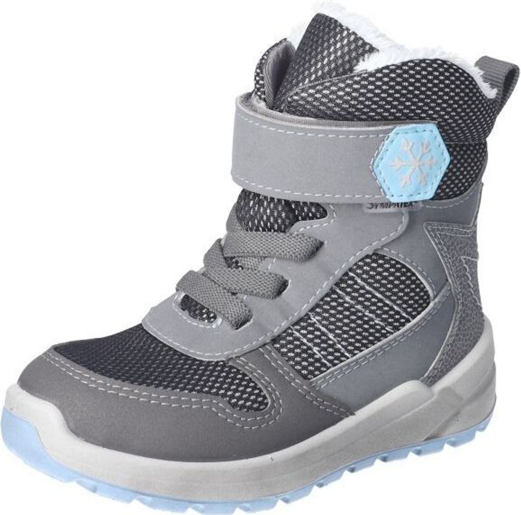 RICOSTA Boots GELA mit wasserdichter Membran HighTech/Textil Klettverschluss Warmfutter Mädchen graphit Grau/Hellblau Schneeflocke Größe 36