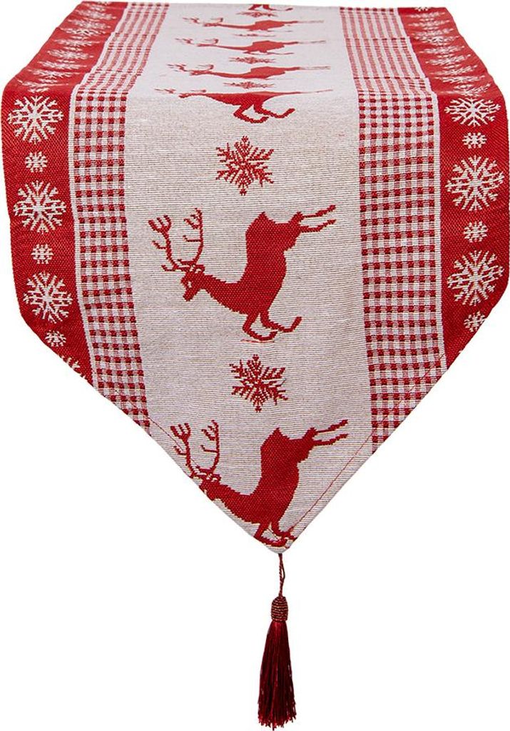 Clayre & Eef Tischläufer Weihnachten 33x180 cm Rot Polyester