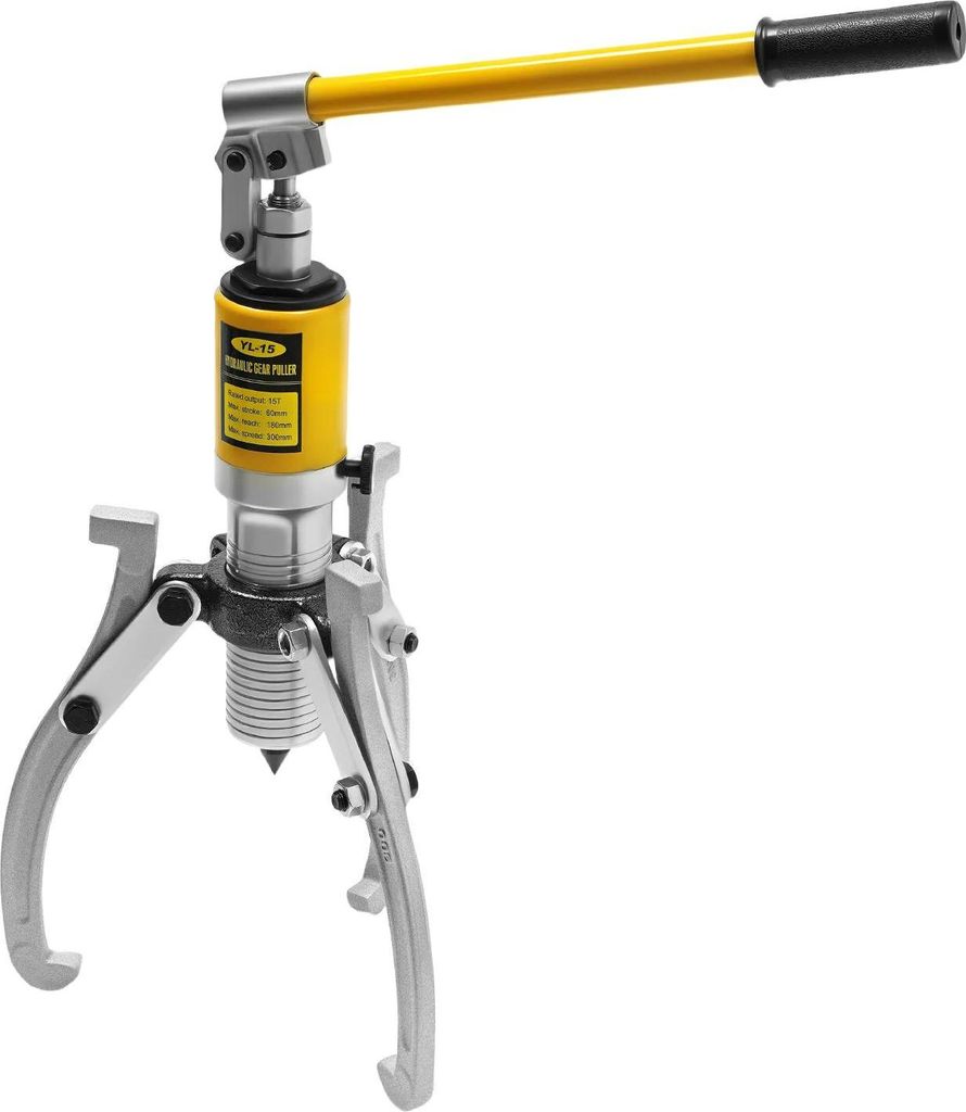 Hydraulischer Abzieher - YL-15 - 15 t - 2/3-armig - Spannweite 300 mm - Ausladung 180 mm - Hub 60 mm - Gelb