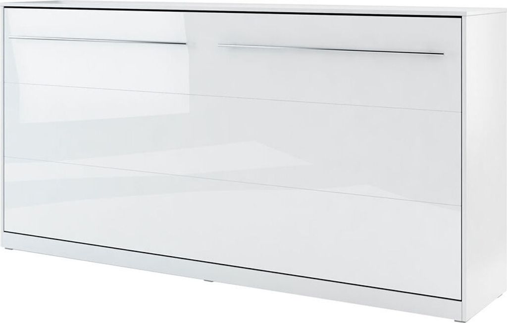 MIRJAN24 Schrankbett Concept Pro CP-06 Horizontal, Wandklappbett inkl. Lattenrost, Klappbett (90x200 cm, Weiß Matt / Weiß Hochglanz)