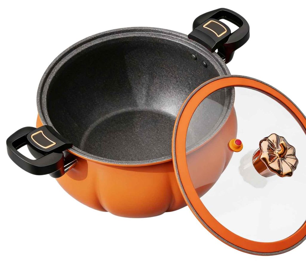 Zimilo Antihaft Schnellkochtopf 28cm mit Glasdeckel, Lustiger Kürbistopf, energiesparend, 2-4 Personen, vielseitiger Suppentopf, Induktion geeignet