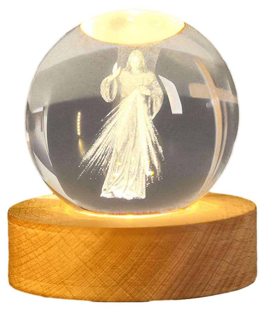 3D-Gebetskugel aus Kristallimitat mit Holzsockel, klar gravierte Gebetshand-Kugel, Nachtlicht, religiöses christliches Geschenk für Frauen und M...