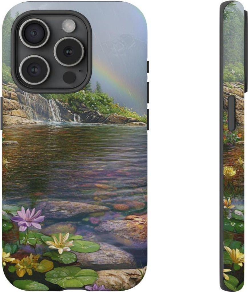 Bunte Sommerblumen und Regenbogen – Handyhülle Kompatibel mit iPhone 15 Pro