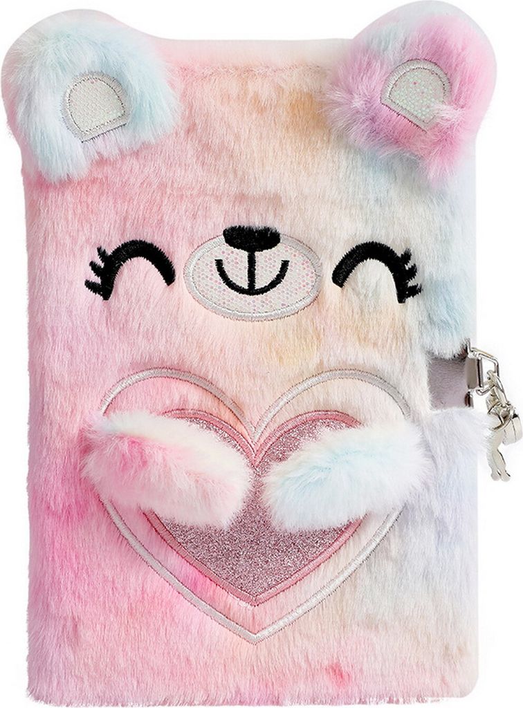 A5 Plüsch Notizbuch mit Schloss Cartoon Form Kinder Kinder Bären Aussehen Journal Notebook für Zuhause-Mehrfarbig