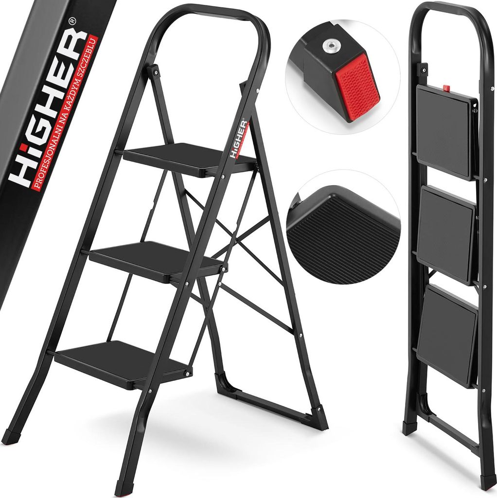 HIGHER Stahl-Klapptritt - 3 Stufen, schwarz Produktbild 