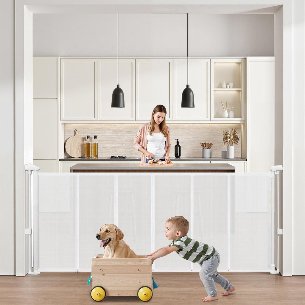 VEVOR einziehbares Babygitter ausziehbar (max. 180 cm breit 87 cm hoch), einziehbares Gitter für Kinder oder Haustiere, Netzmaterial, Türsturzgit...