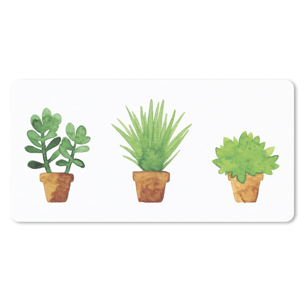 MuchoWow Mauspad Mousepad Blumentopf - Aquarell - Pflanzen 60x30 cm - Mousepads - Maus Mat - Pad - Mausunterlage - Nachhaltig