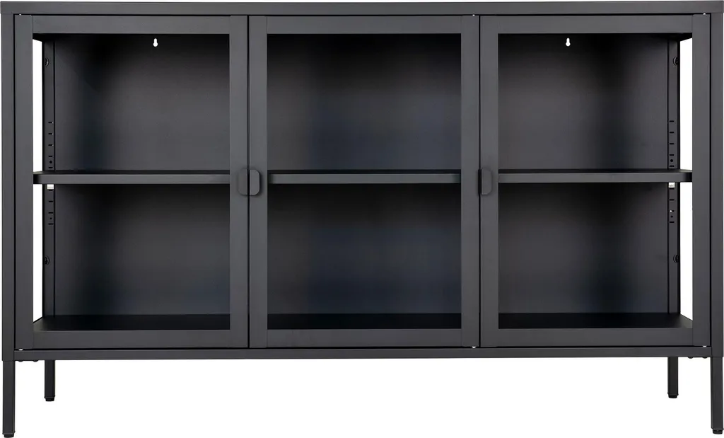 Brisbane Buffet 3 Portes Vitrées Noir - Buffet Haut Moderne de Salon