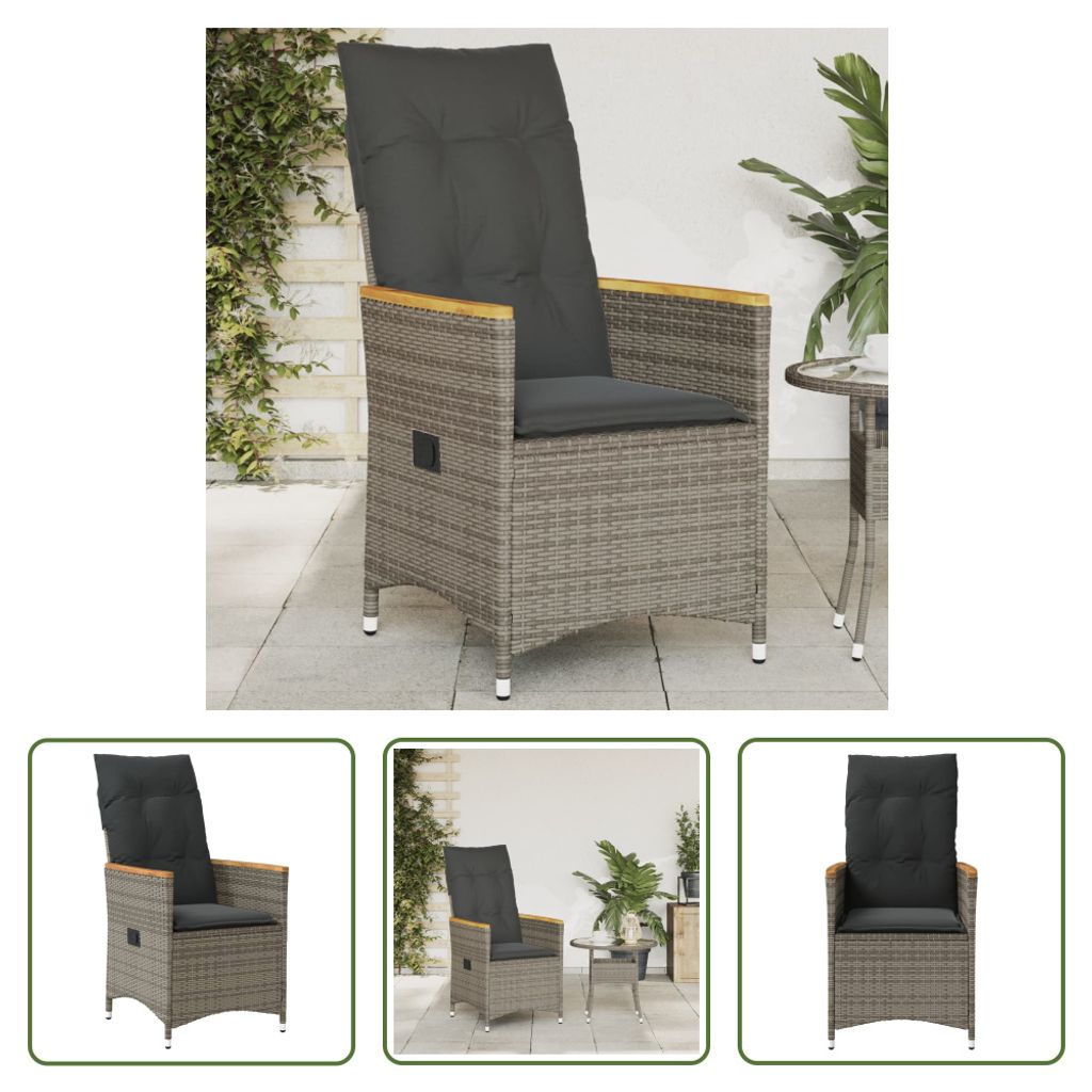 The Living Store Gartensessel Verstellbar mit Kissen Grau Poly Rattan
