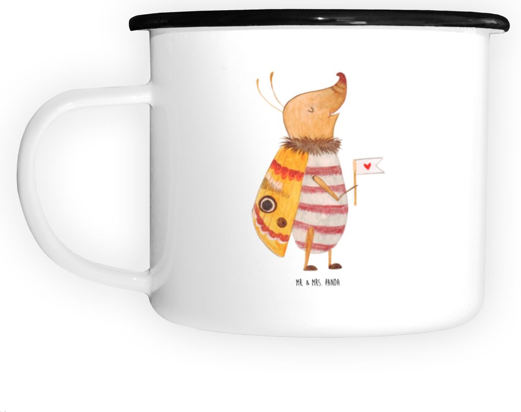 Mr. & Mrs. Panda Teetasse Nachtfalter Fähnchen - Weiß - Geschenk, Emaille Becher, Süß, Käfer, Spruch Witzig, Tasse, Haferl, Aus, Pott, Lustige...