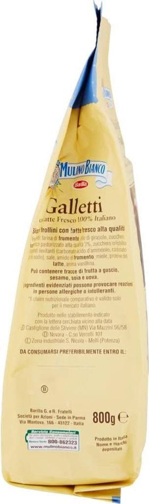 3x Barilla Mulino Bianco Galletti Shortbread-Kekse mit frischer italienischer Milch 800g