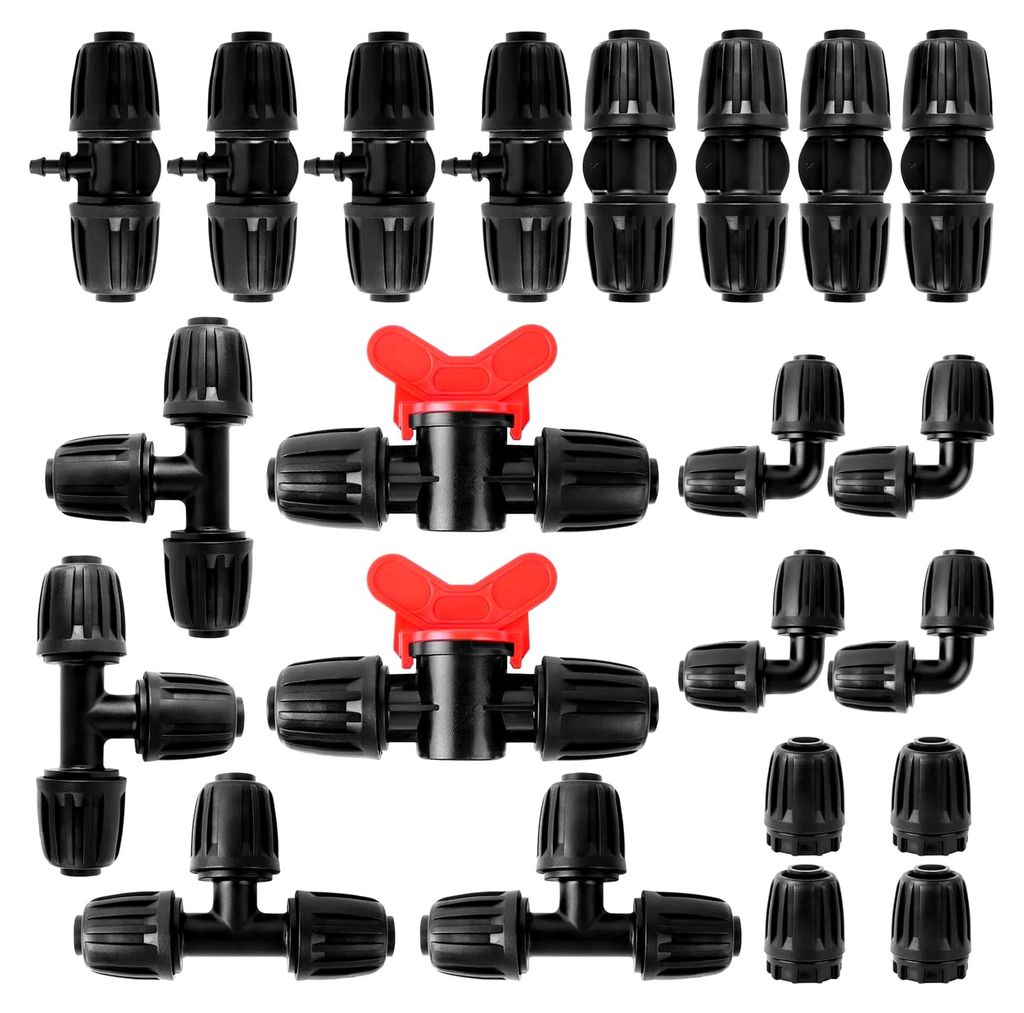 Bewässerungsarmaturen Set für 1/2" Tropfschläuche und 13/16mm Bewässerungsschläuche, 22 Stück