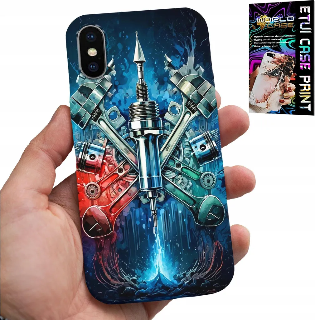 Custodia iPhone X XS Vetro 9H Design Parti Meccaniche Motore