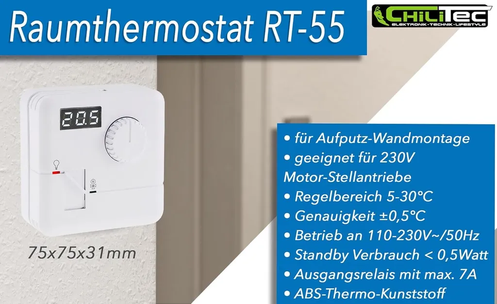 Thermostat Digital Mural ChiliTec 5-30°C - Contrôle Électrique Précis - 9