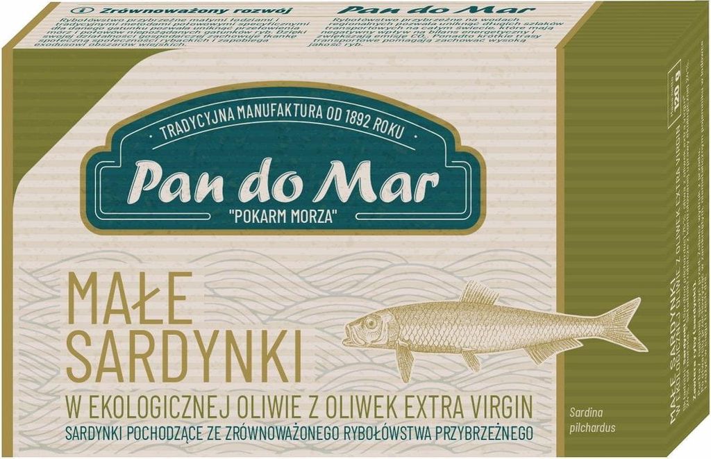 SARDYNKI EUROPEJSKIE W BIO OLIWIE Z OLIWEK EXTRA VIRGIN 120 g - PAN DO MAR