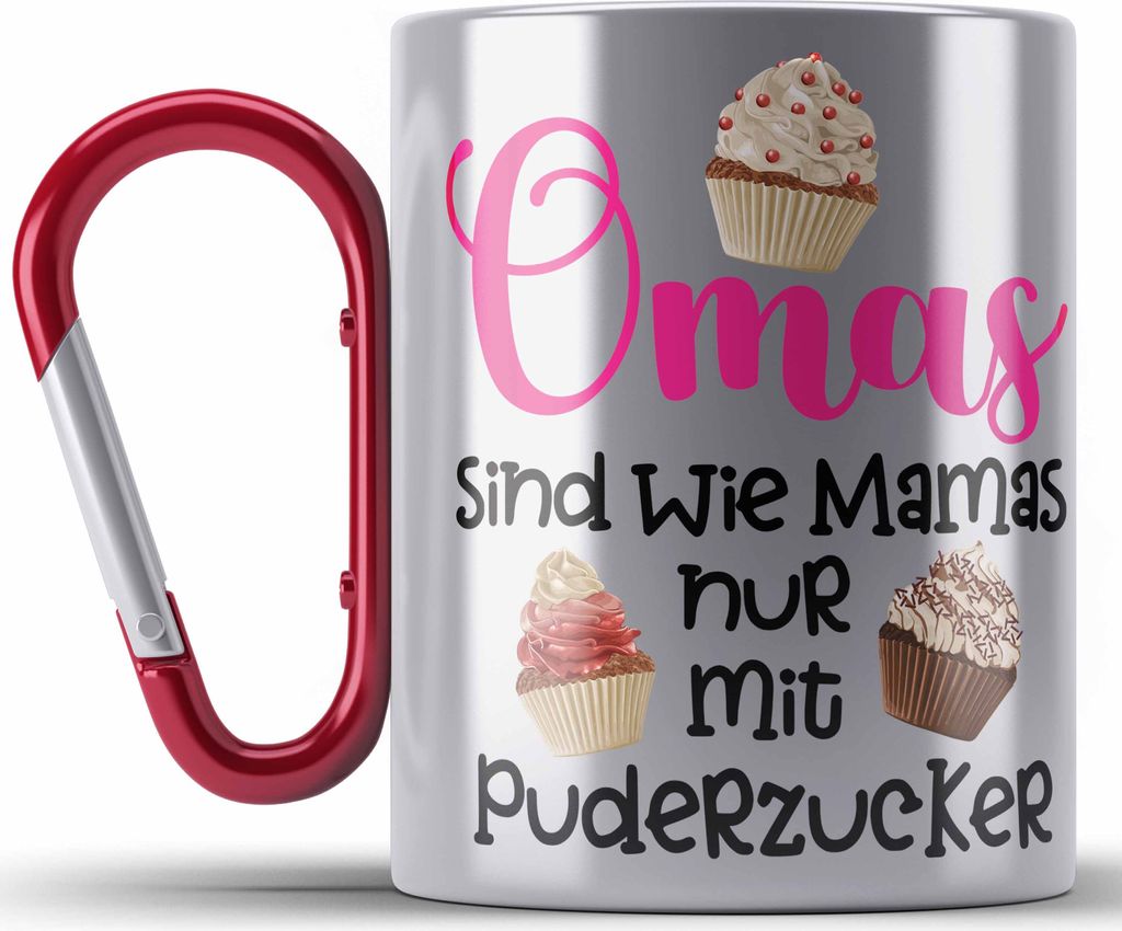 Trendation - Beste Oma Geschenk Edelstahl Tasse Karabiner Geburtstagsgeschenk von Enkel Enkelin Geschenkideen Lustig Geburtstag Grossmutter (Rot)