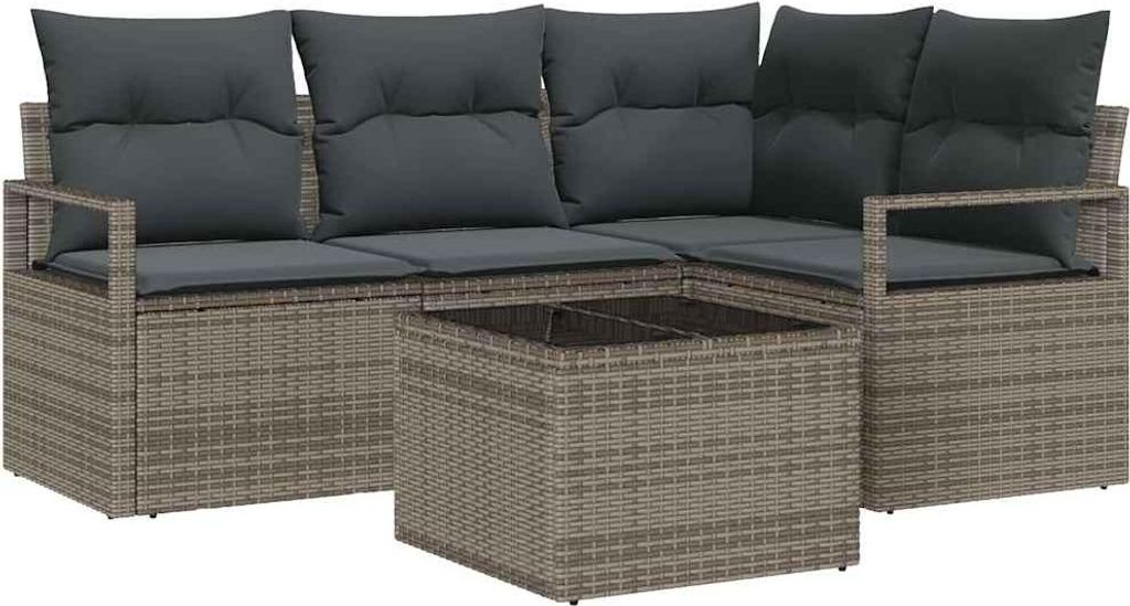 "SALE 2026" Sofa Set 5 pcs Grau Poly-Rattan - Terassenmöbel DEMöbel630990