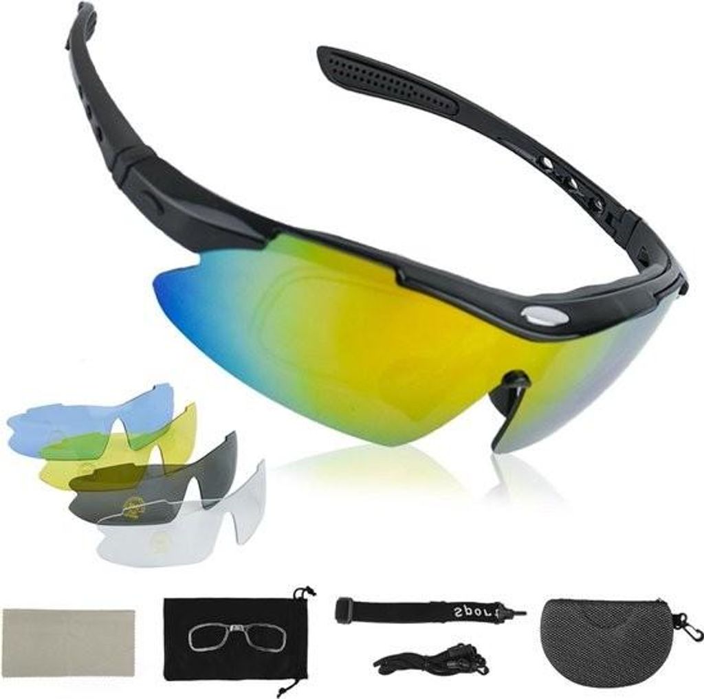 Polarisierte Fahrradbrille mit 5 verschiedenen Szenenfunktionen und austauschbaren Gläsern für Outdoor-Sportarten, inklusive abnehmbarem Brillenb...