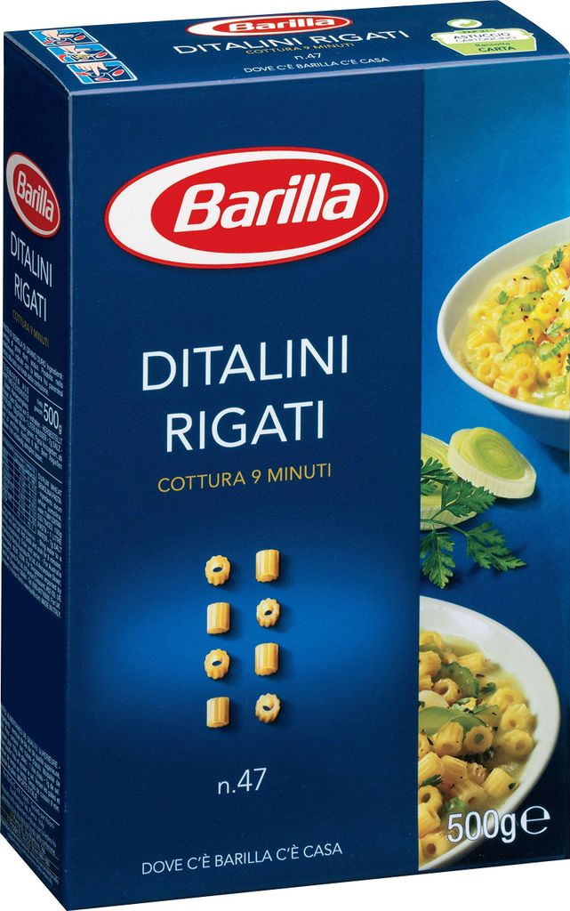 Barilla Pasta Nudeln Ditalini Rigati n. 47, 24er Pack (24 x 500 g)