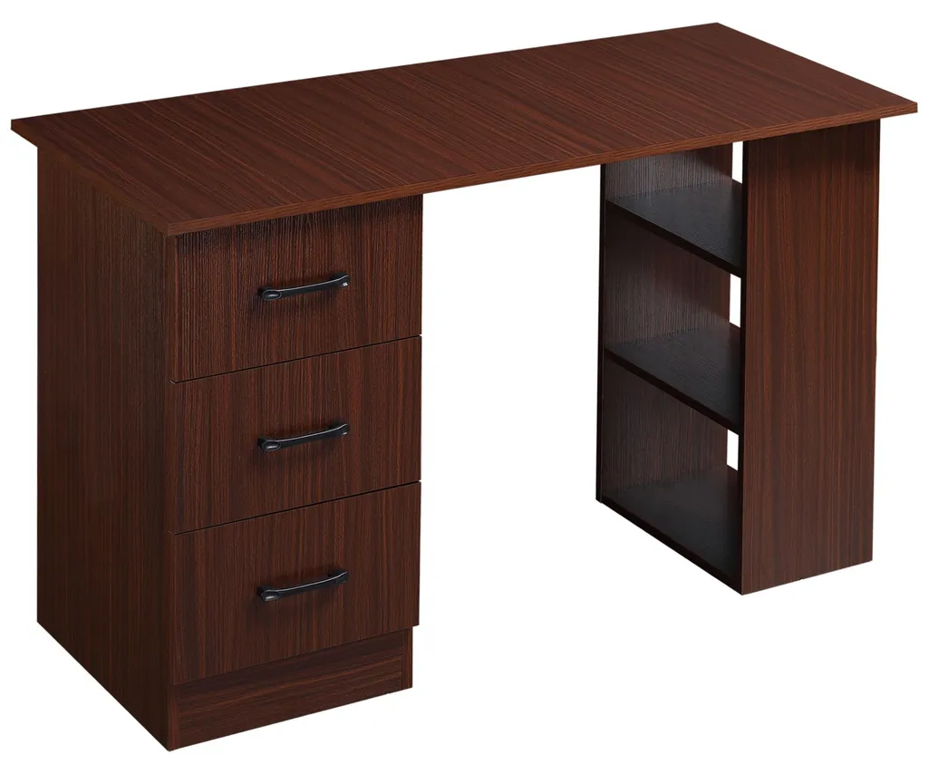 Table informatique réversible avec tiroirs et étagères, bois noyer - 2