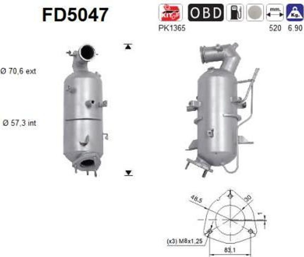 AS FD5047 Montagesatz, Ruß-/Partikelfilter OE 25184393 kompatibel mit Cruze, Orlando