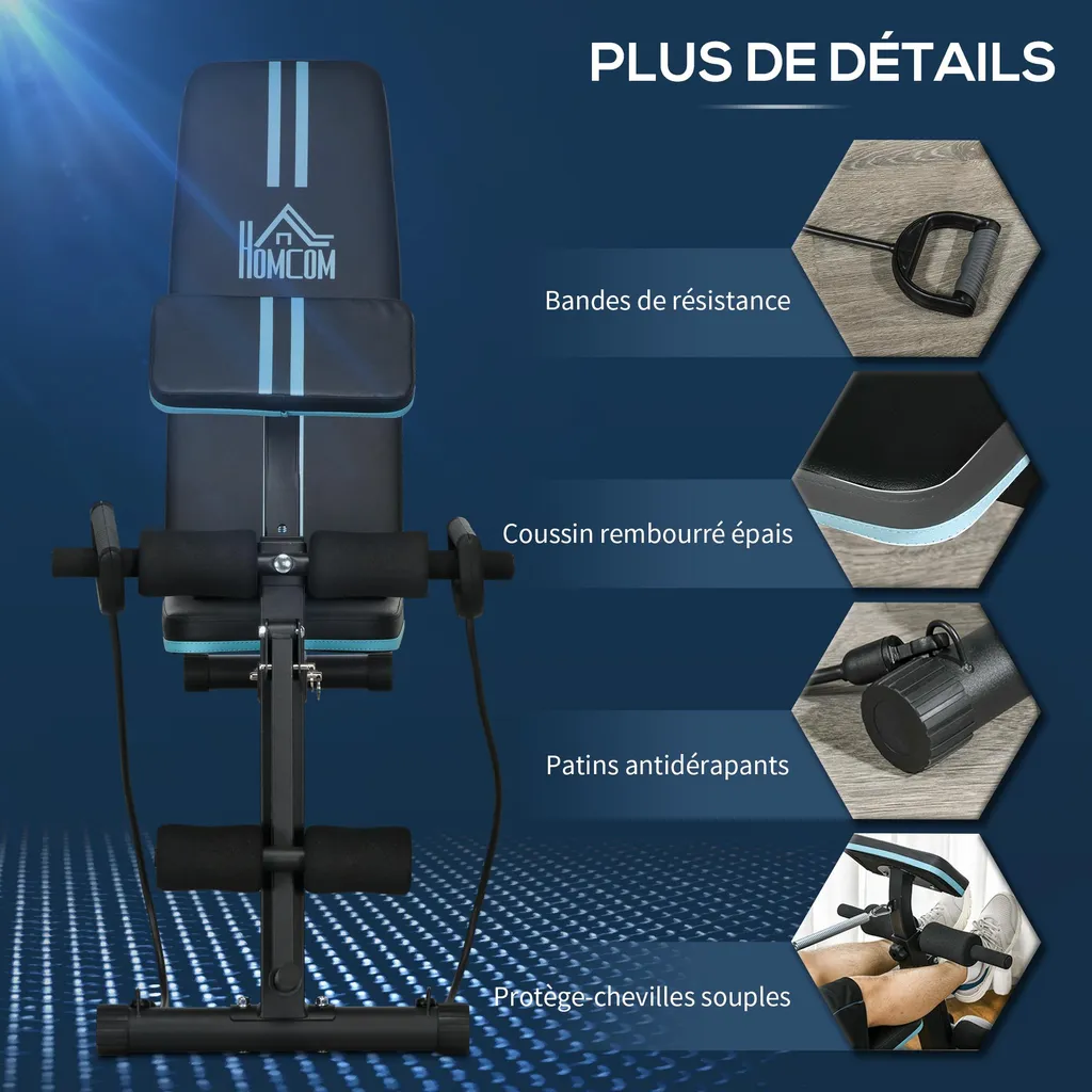 Banc de musculation pliable en acier avec dossier réglable multi-positions - 8