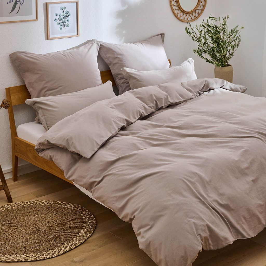 Blumtal Bettwäsche 135x200cm Beige– 100% Baumwolle – 1 Bettbezug + 1 Kissenbezug 80x80cm