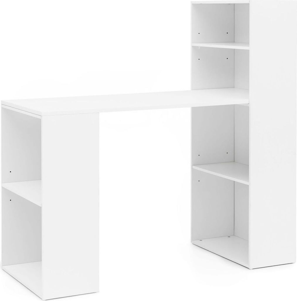 Schreibtisch WL5.692 mit Regal 120 x 120 x 53 cm Weiß Matt Holz Modern, Schreibtischregal Ablagefächer PC Tisch, Computertisch mit Ablage, Weiße...