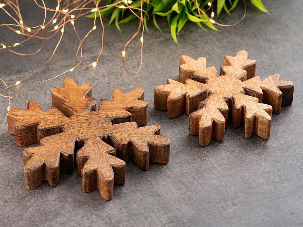 Soma Holzfiguren Schneeflocke 2er Set Dekofigur 18x18cm Weihnachtsdekoration