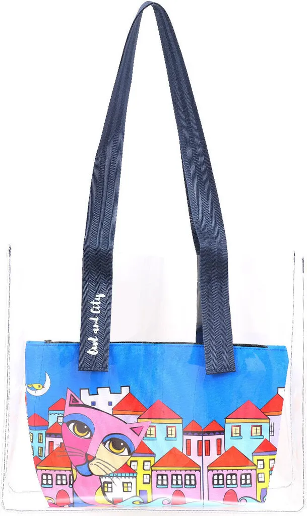 Biggdesign Grand Sac de Plage Transparent Imperméable Motif Hibou City