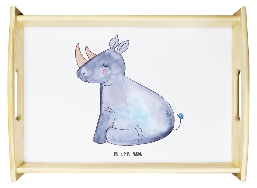 Mr. & Mrs. Panda Tablett Einhorn Nashorn - Weiß - Geschenk, Serviertablett, Unicorn, Lustig, Holztablett, Nashörner, Zoo, Glitzer, Regenbogen, ho...