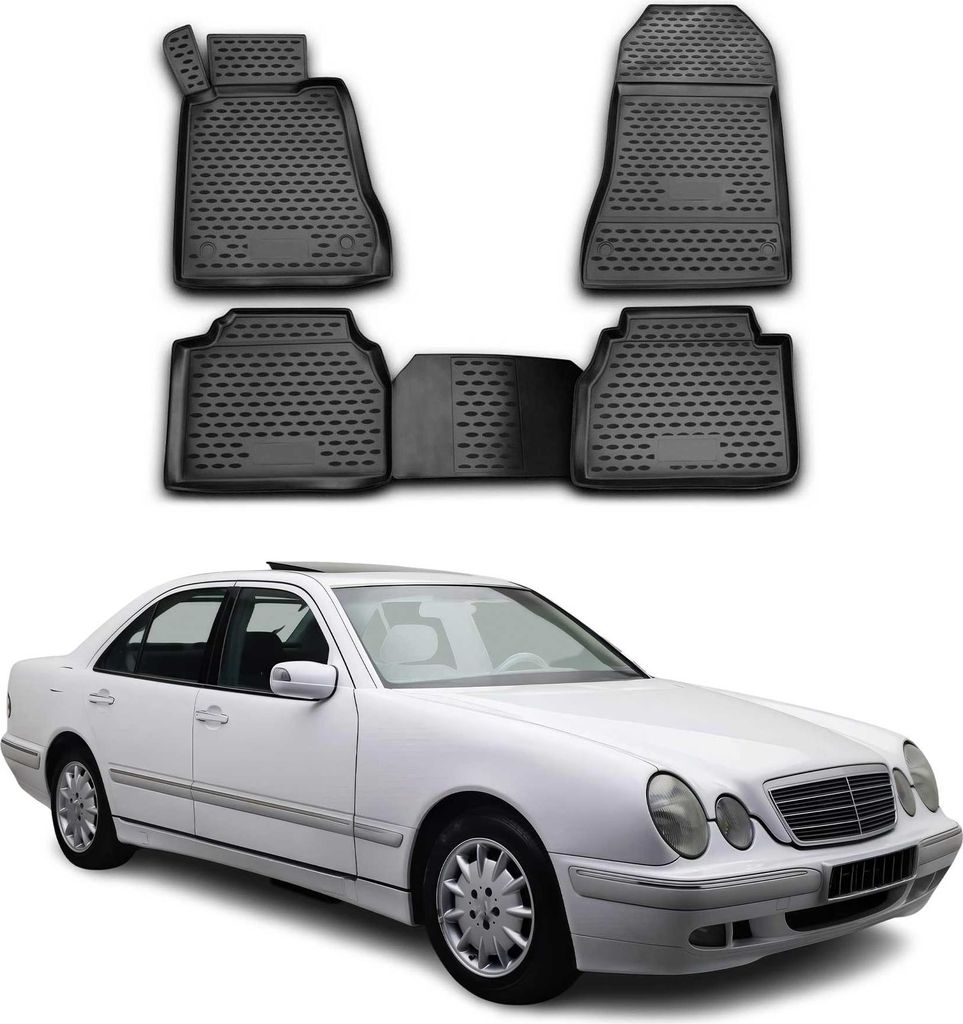 OMAC Gummimatten Fußmatten für Mercedes W210 1995-2002 TPE Automatten Schwarz 4x