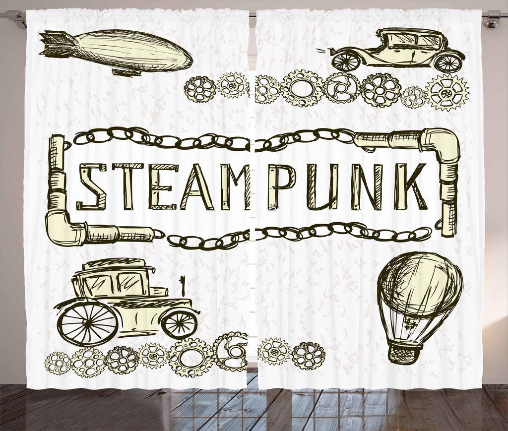 ABAKUHAUS Jahrgang Rustikaler Vorhang, Skizzieren Sie Alten Auto-Ballon, Wohnzimmer Universalband Gardinen mit Schlaufen und Haken, 280 x 225 cm, D...