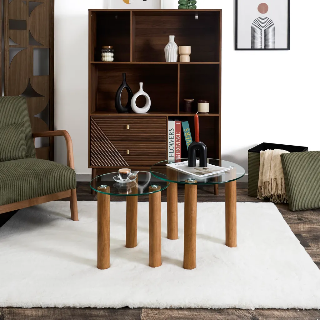 Table Gigogne Verre Trempé Rond Clara X2 - Duo de Tables Basses Design