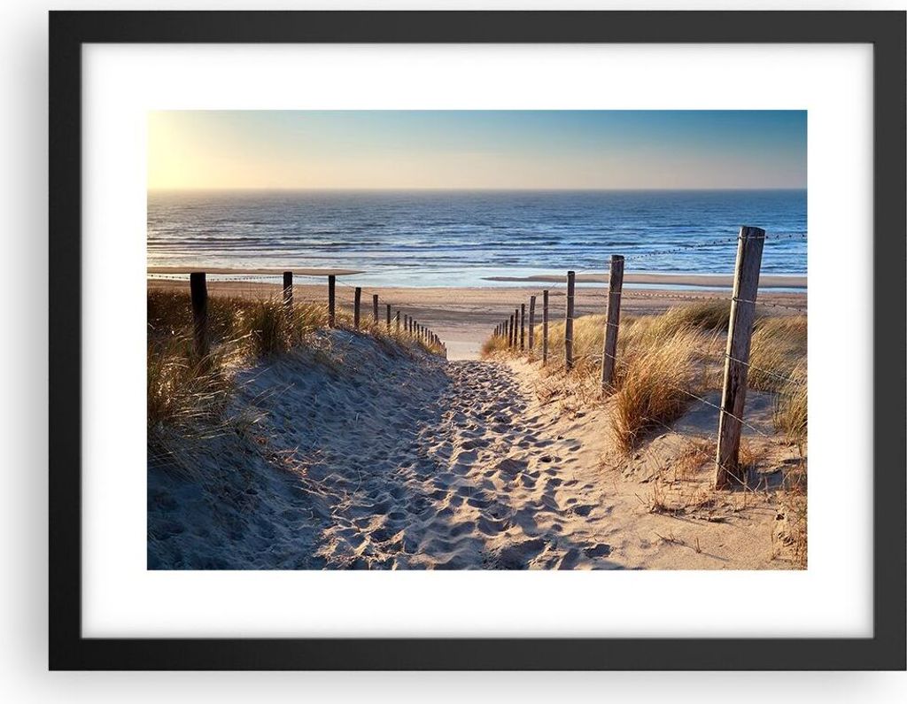 Gerahmtes Poster - Schwarzer Rahmen - Meer Strand Düne - 40x30 cm - Wand Bild - Wanddeko - Wandbilder - Kunstposter - Wandposter - Bilderrahmen - ...