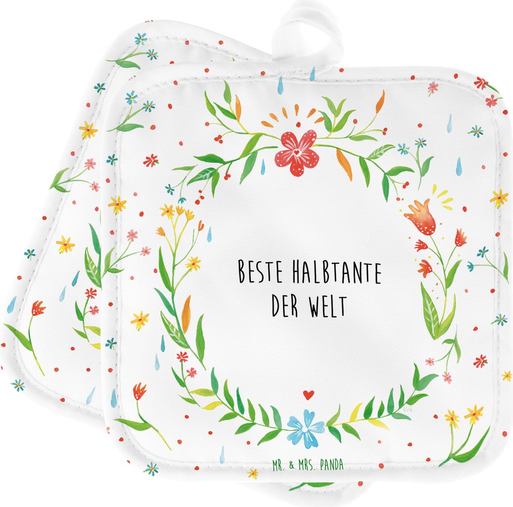 Mr. & Mrs. Panda Topflappen Halbtante - Geschenk, Stiefgeschwister, Topflappenset, Set, Topfuntersetzer, topfhalter, Tante, beste, Stieftante, Stie...