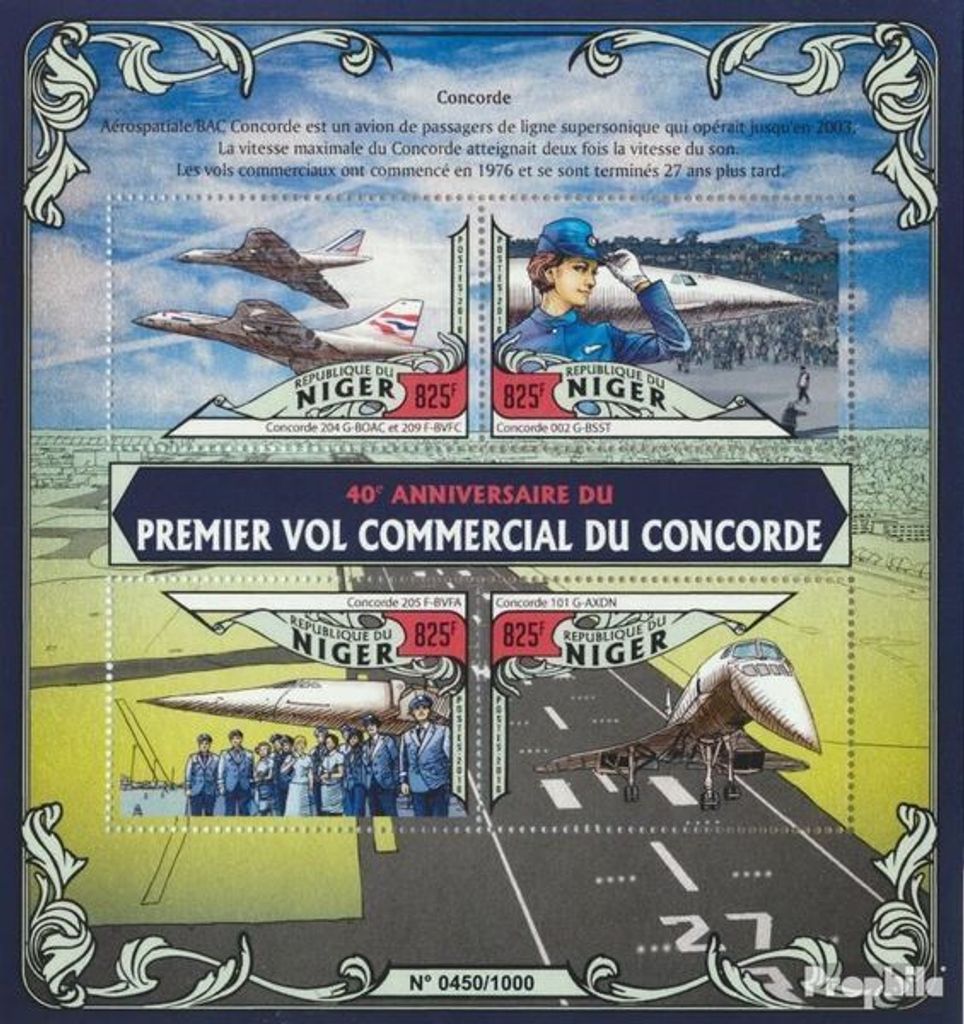 Briefmarken Niger 2016 Mi 4072-4075 Kleinbogen (kompl. Ausg.) postfrisch Concorde