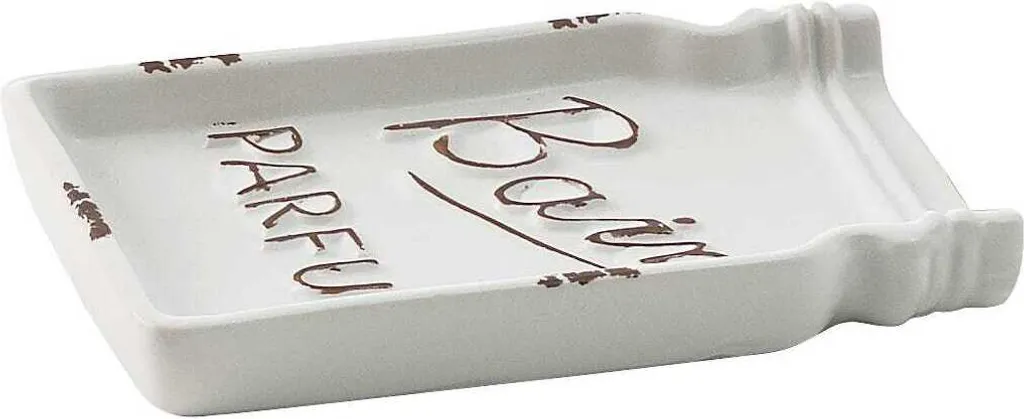 Portasapone Cindy Vetroceramica Bianca Decorata | Accessorio Bagno