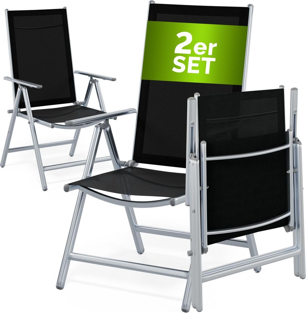 CASARIA Gartenstühle 2er Set Hochlehner Klappbar 8-Fach Verstellbar Camping Stuhl Aluminium Wetterfest Klappstuhl 120kg Belastbarkeit Garten Balkon