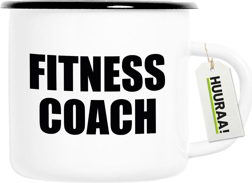 Huuraa Emaille Tasse Fitness Coach Training 300ml Vintage Campingbecher Geschenkidee