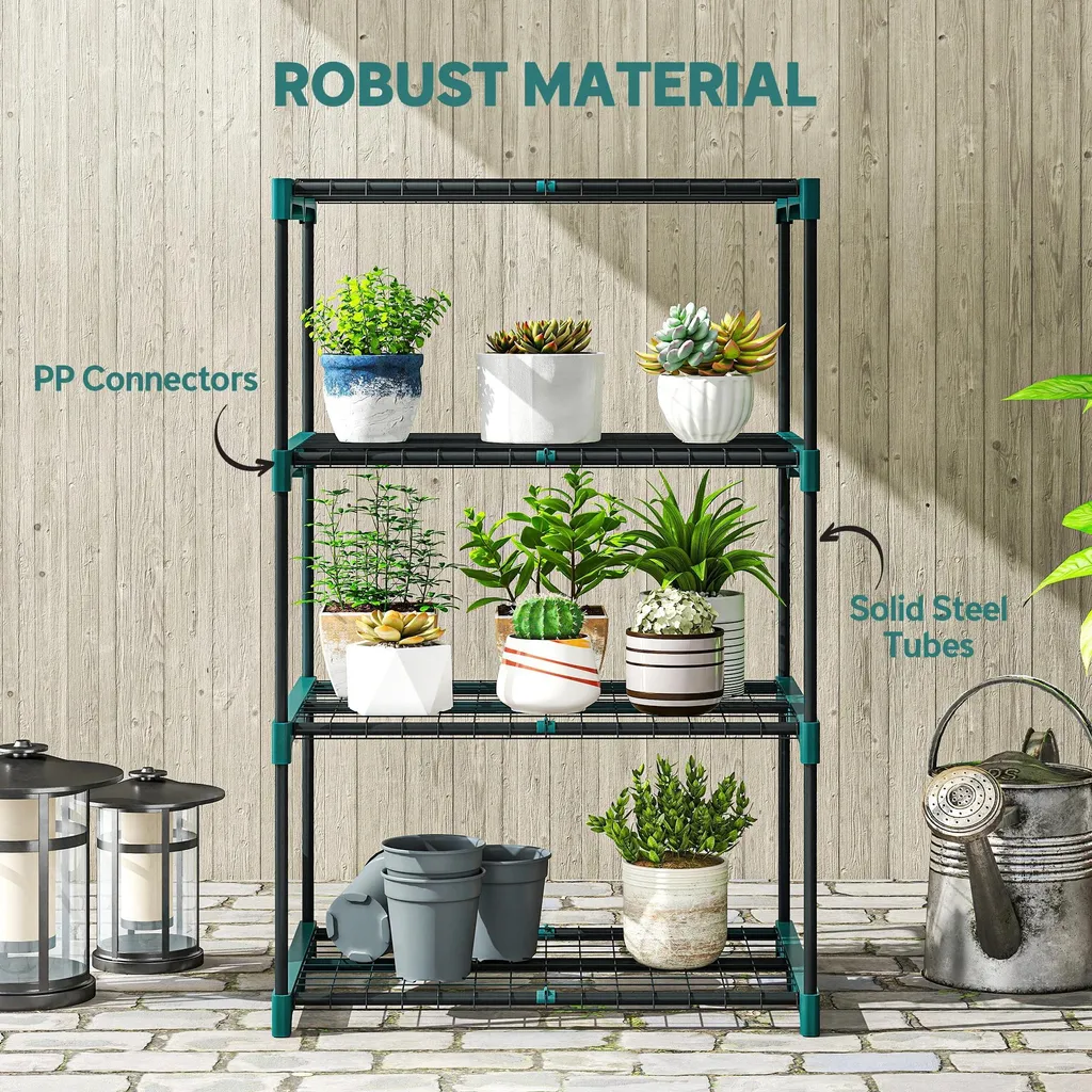 Étagère porte-pots en acier vert foncé : la solution gain de place SEO